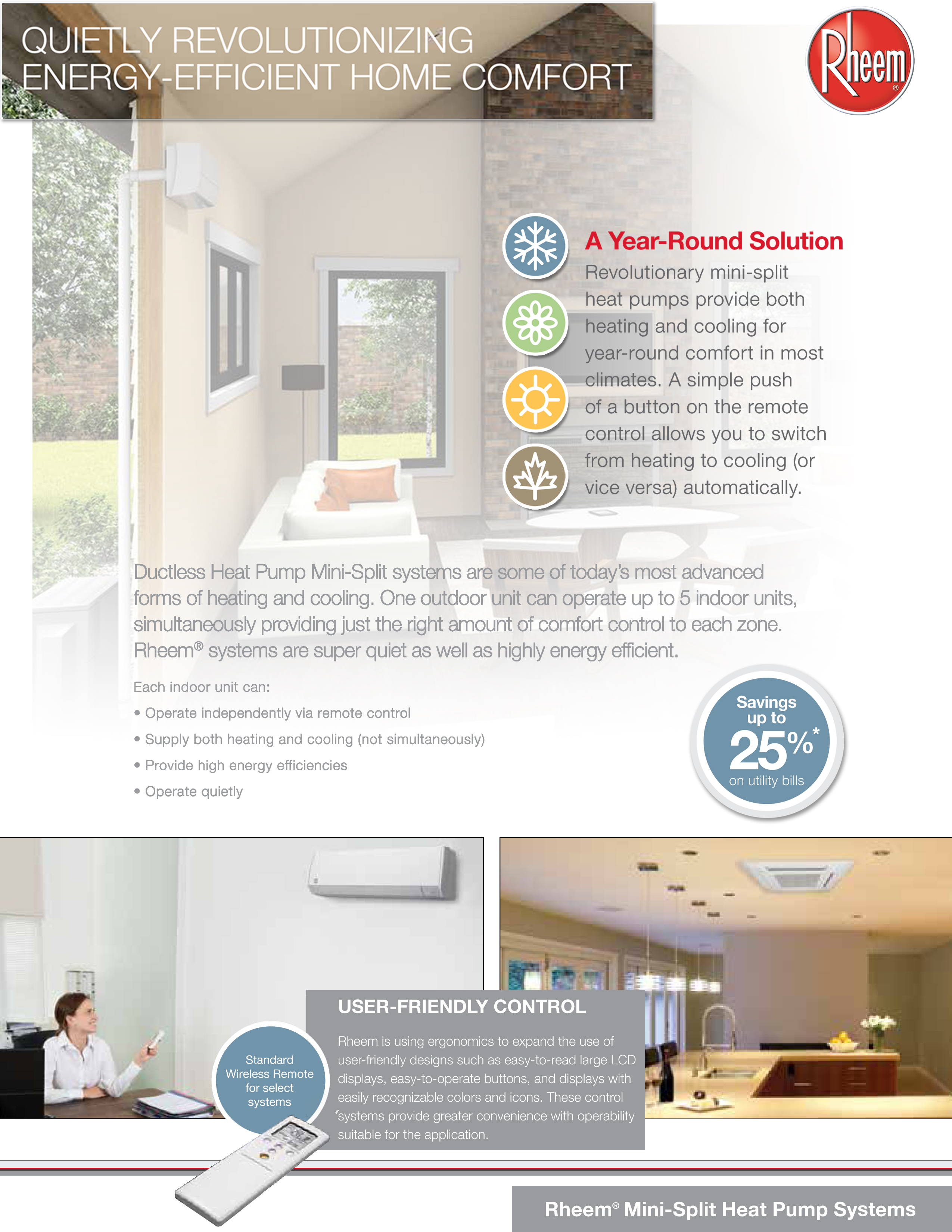 Mini Split 18,000 BTU Rheem Classic Plus 20 SEER Heat Pump System, RIWH18AVFJ, ROSH18AXFWJ